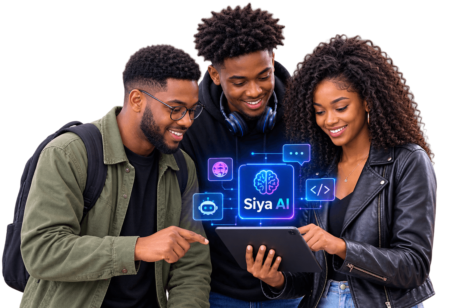 South African professionals using the Siya AI enterprise assistant on a tablet